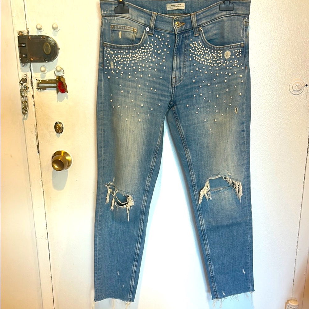Zara Denim with Pearls size 6